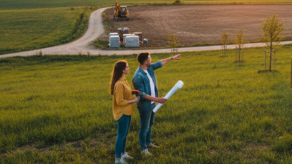 Obraz przedstawia malowniczy, pagórkowaty krajobraz wiejski